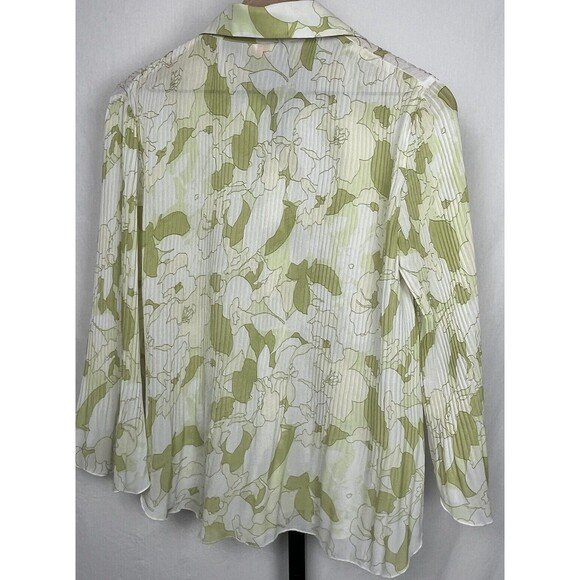 Xing Yuan Top Button Up Crinkle‎ Bell Sleeve Blouse Green White Large Romantic - Picture 2 of 4